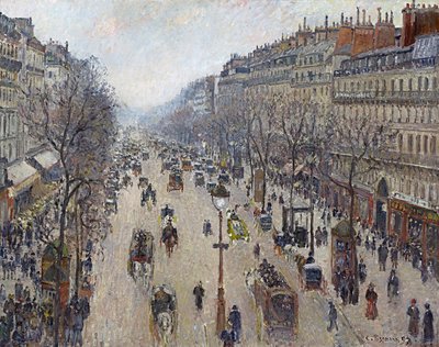 Boulevard Montmartre, Morning, Cloudy Weather by Camille Jacob Pissarro